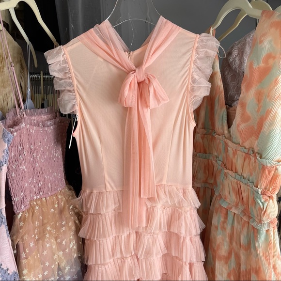 📌 L’ATISTE Chiffon Maxi Dress Multi-Tiered Pleated Ruffles Stretchy Bodice Lined - Picture 7 of 16